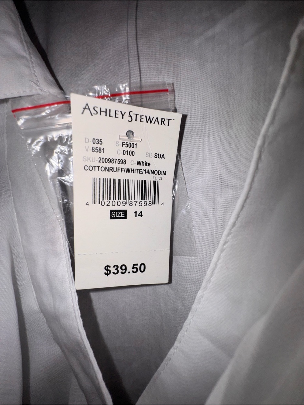 Ashley Stewart White Button-Up Bodysuit Sz 14